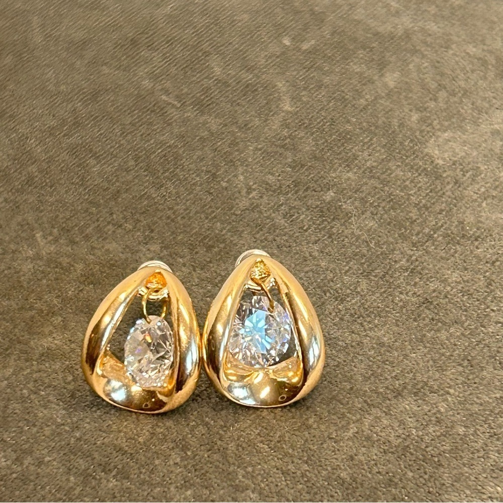 Gold tone dangling cubic zirconia crystal rhinestone stud earrings